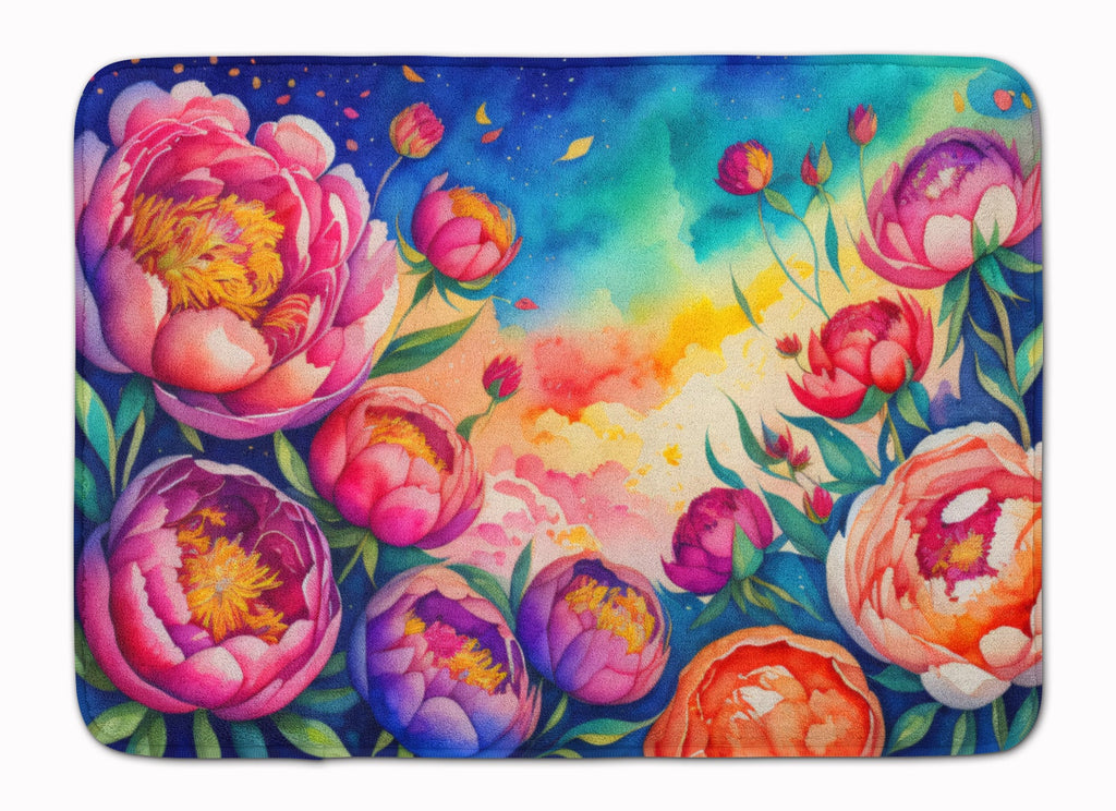 Peonies in Color Memory Foam Kitchen Mat Machine Washable Anti-Fatigue Cushion Comfort Bath or Kitchen Rug