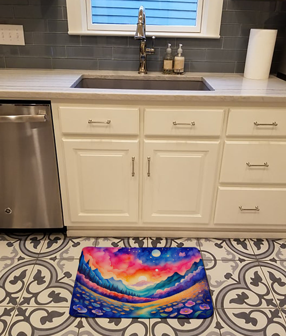 Periwinkles in Color Memory Foam Kitchen Mat Machine Washable Anti-Fatigue Cushion Comfort Bath or Kitchen Rug