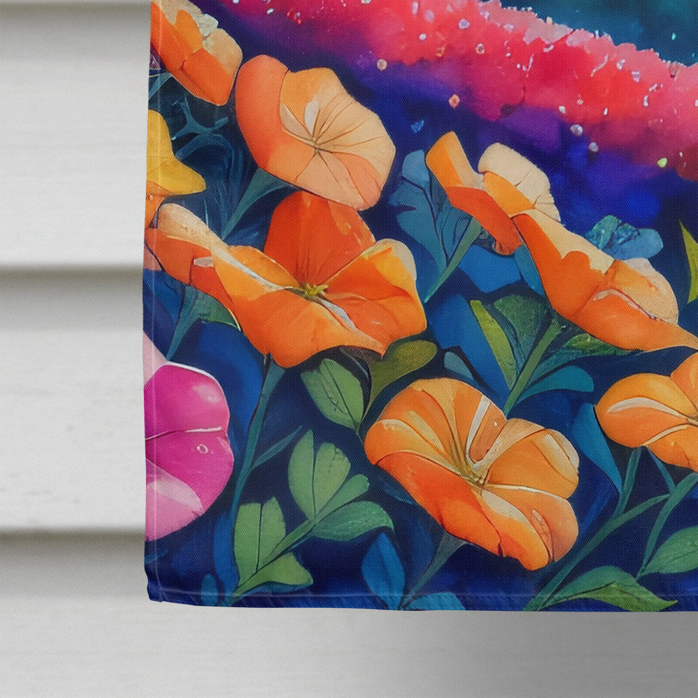 Petunias in Color House Flag 28x40 Porch Sleeve Pole Decorative Outside Yard Banner Artwork Wall Hanging, Polyester