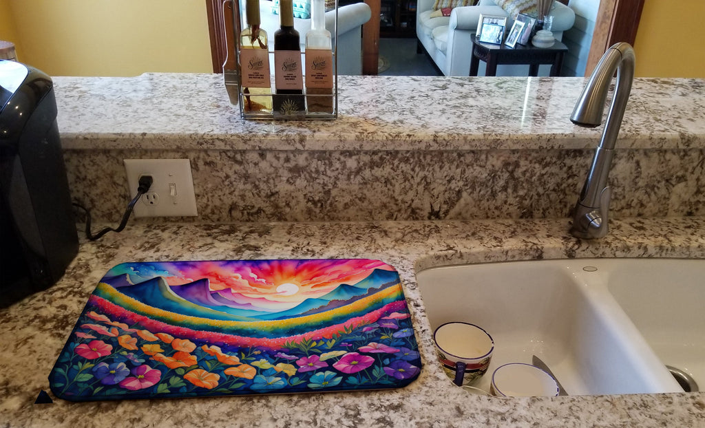 Petunias in Color Dish Drying Mat Absorbent Dish Drying Mat Pad for Kitchen Counter Dish Drainer Mat for Countertop, 14 x 21", Multicolor