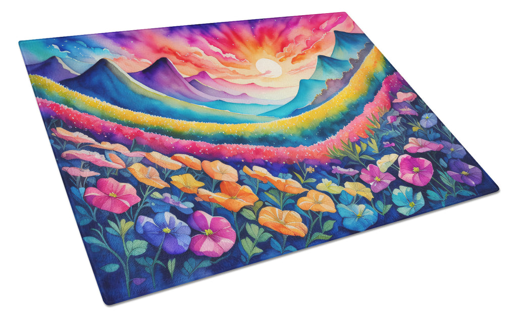Petunias in Color Cutting Board Tempered Glass Kitchen Cutting Surface, Heat Resistant Chopping, Non-Slip Feet, Food Prep & Serving