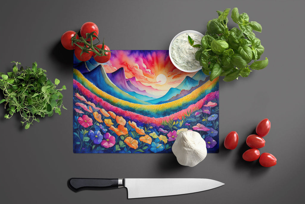 Petunias in Color Cutting Board Tempered Glass Kitchen Cutting Surface, Heat Resistant Chopping, Non-Slip Feet, Food Prep & Serving