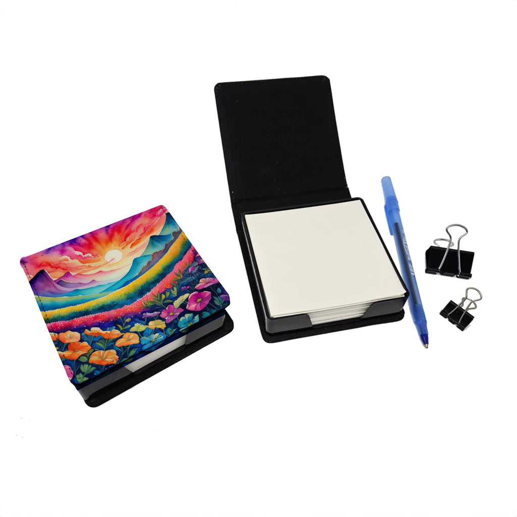 Petunias in Color PU Leather Note Paper Holder with Artist-Designed Cover, Desk Accessory, Office Gift