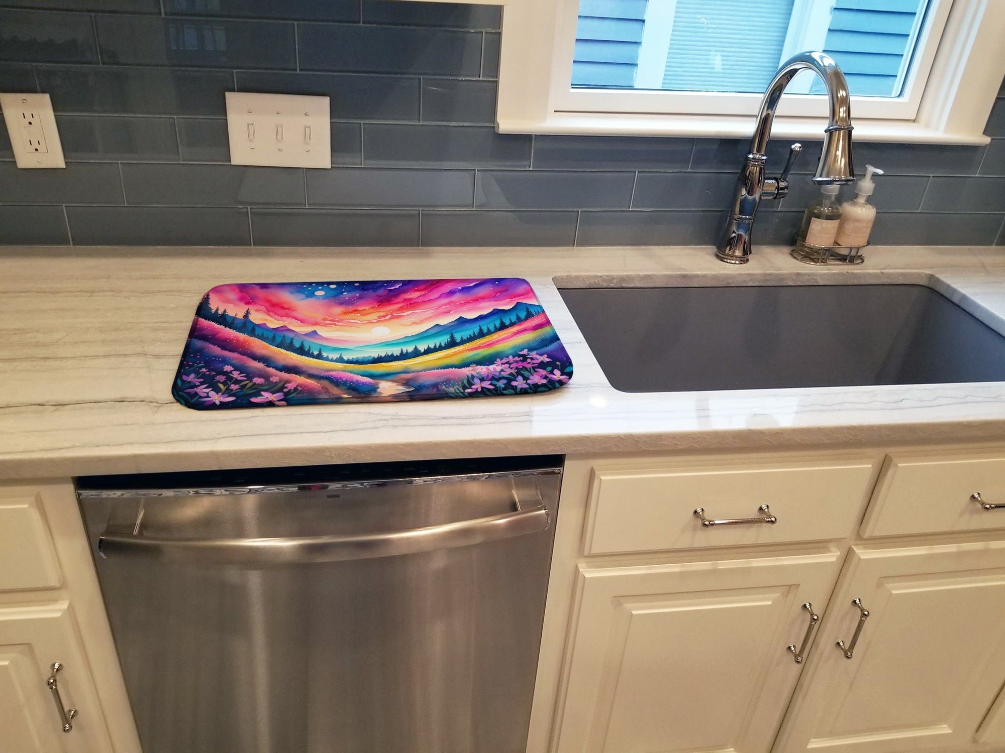 Phlox in Color Dish Drying Mat Absorbent Dish Drying Mat Pad for Kitchen Counter Dish Drainer Mat for Countertop, 14 x 21", Multicolor
