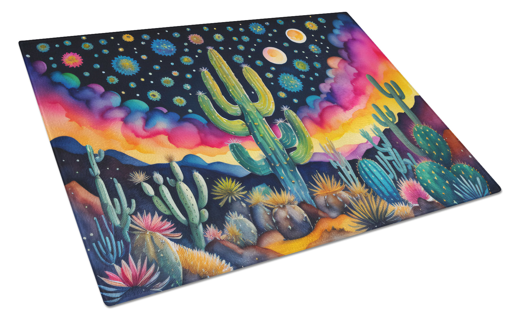 Queen of the Night Cactus in Color Cutting Board Tempered Glass Kitchen Cutting Surface, Heat Resistant Chopping, Non-Slip Feet, Food Prep & Serving