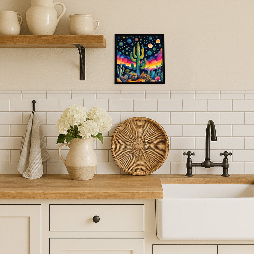 Queen of the Night Cactus in Color Framed Metal Print Bathroom, Kitchen, Office, Home Decor Wall Art Ready to Hang, Square, 8X8