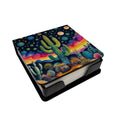 Queen of the Night Cactus in Color PU Leather Note Paper Holder with Artist-Designed Cover, Desk Accessory, Office Gift