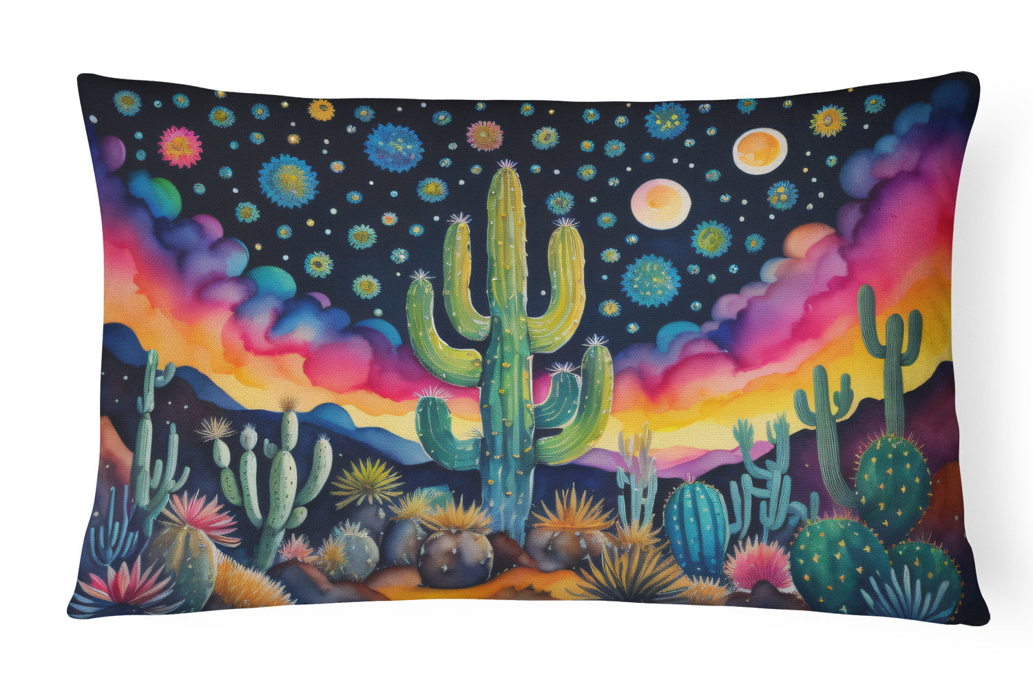 Queen of the Night Cactus in Color Decorative Throw Pillow 12x16 Indoor Outdoor Accent Cushion, Fabric Cover with Insert for Sofa, Bed, Porch & Living Room