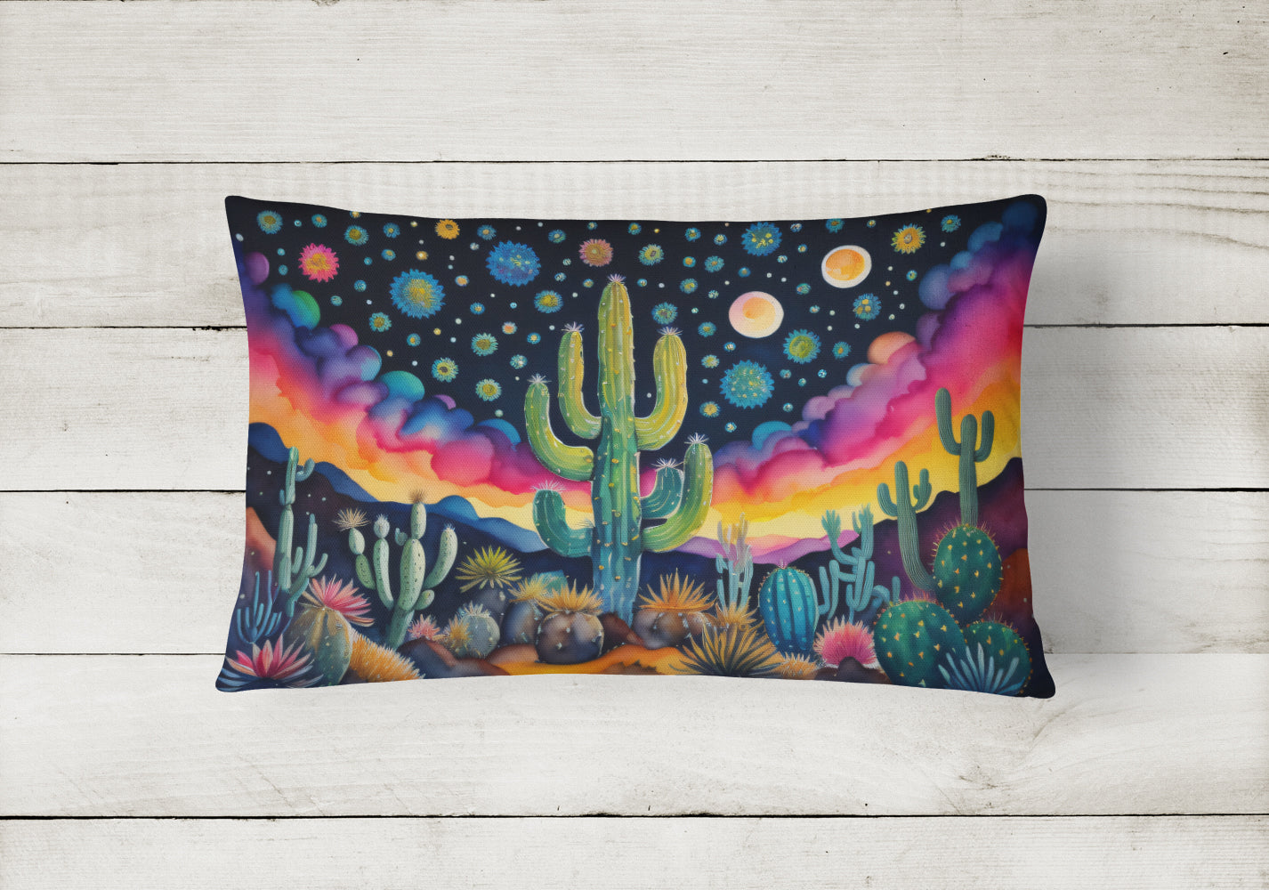 Queen of the Night Cactus in Color Decorative Throw Pillow 12x16 Indoor Outdoor Accent Cushion, Fabric Cover with Insert for Sofa, Bed, Porch & Living Room