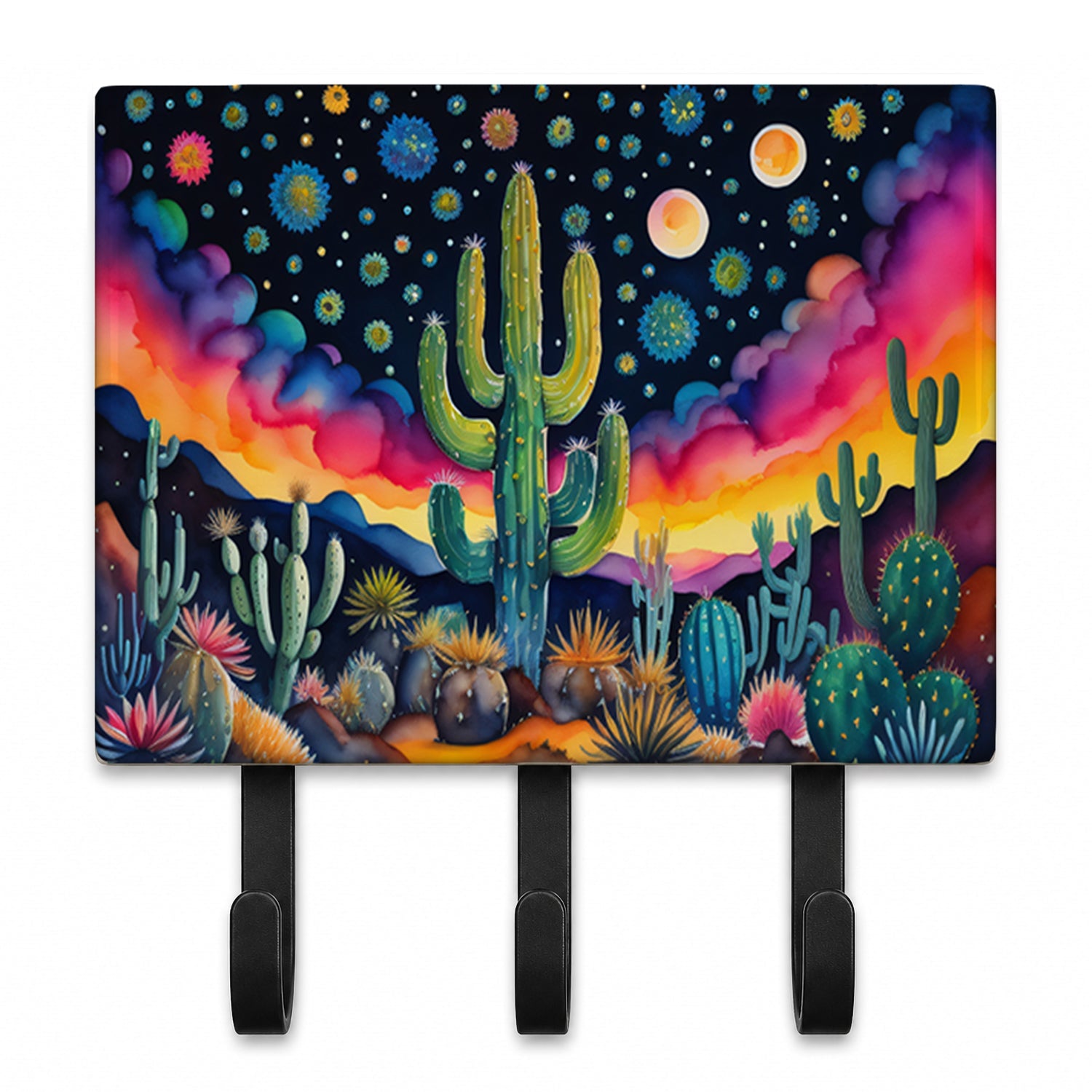 Queen of the Night Cactus in Color Leash or Key Holder Wall Hooks, Coat Rack Wall Mount, for Hanging Keys, Towels, Aprons, Leashes
