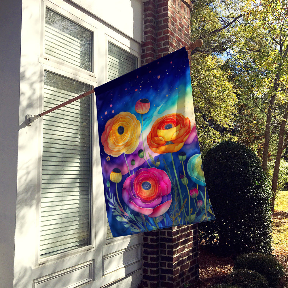 Ranunculus in Color House Flag 28x40 Porch Sleeve Pole Decorative Outside Yard Banner Artwork Wall Hanging, Polyester