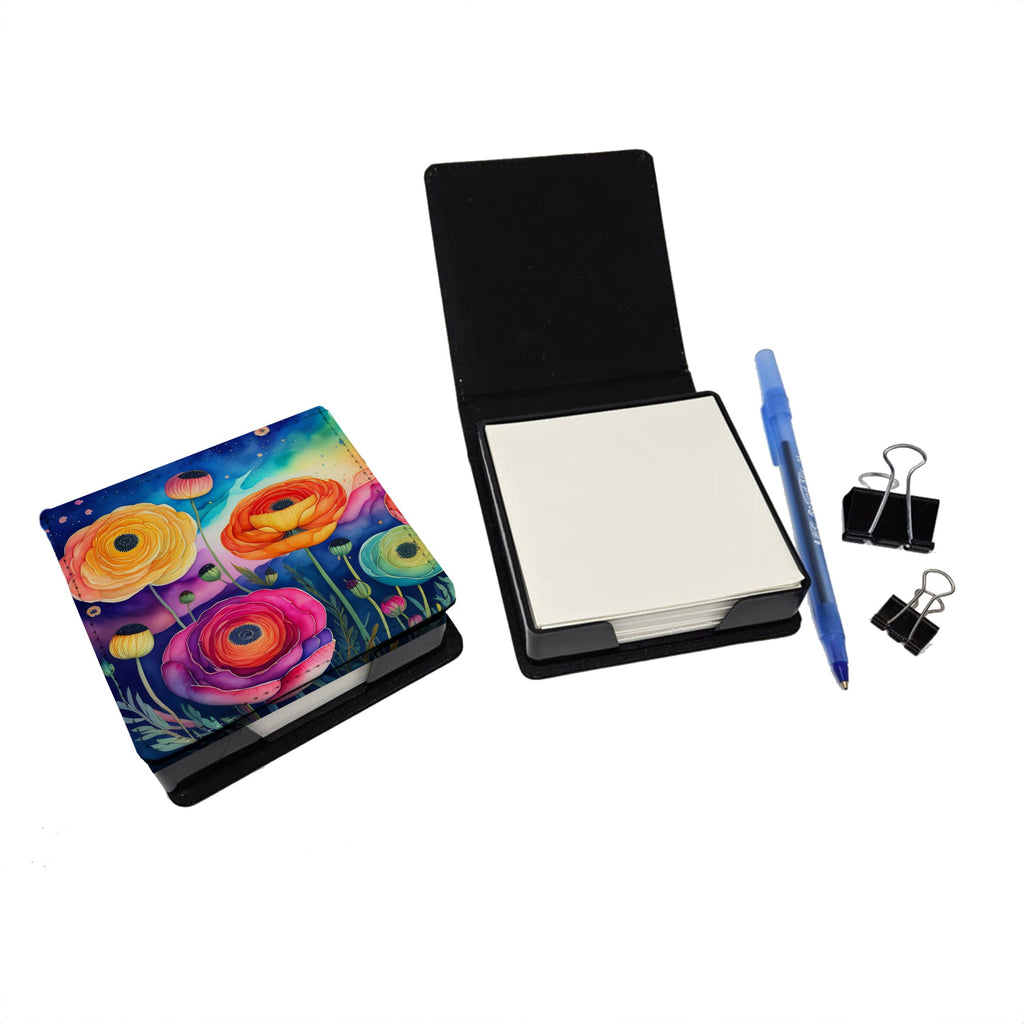 Ranunculus in Color PU Leather Note Paper Holder with Artist-Designed Cover, Desk Accessory, Office Gift