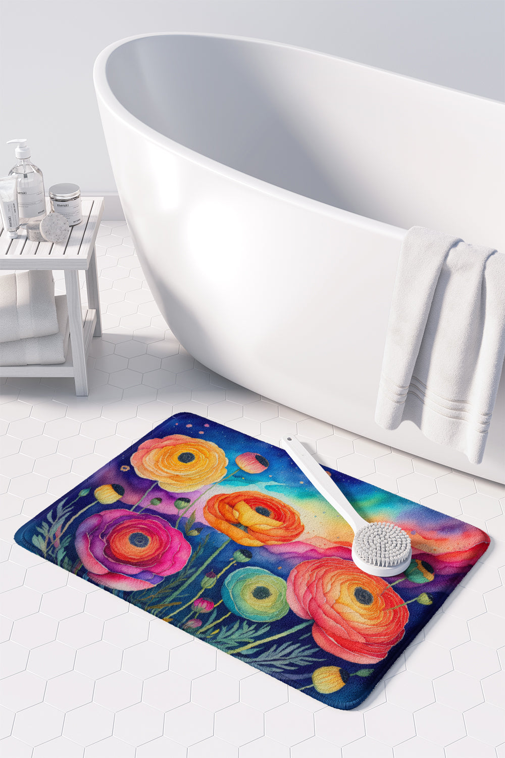 Ranunculus in Color Memory Foam Kitchen Mat Machine Washable Anti-Fatigue Cushion Comfort Bath or Kitchen Rug