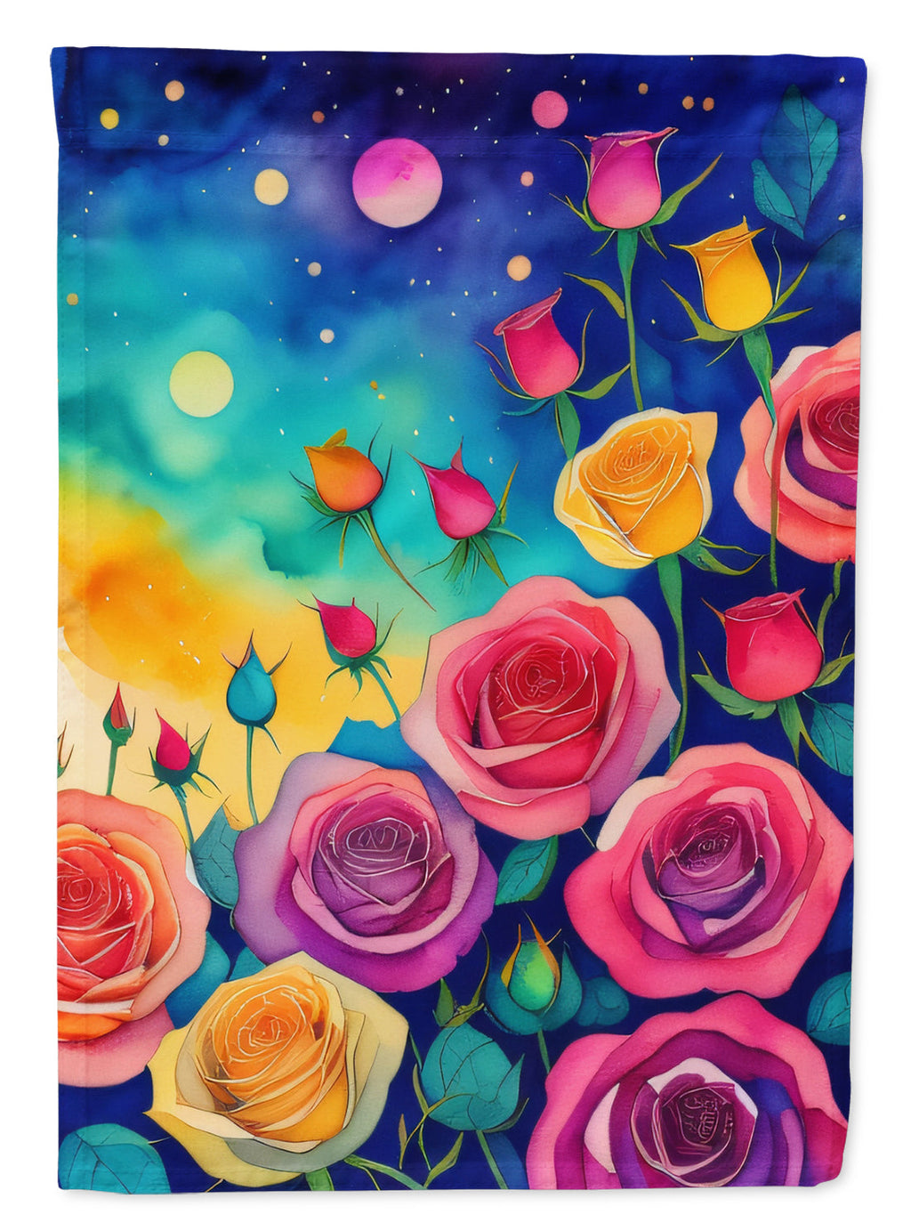 Roses in Color House Flag 28x40 Porch Sleeve Pole Decorative Outside Yard Banner Artwork Wall Hanging, Polyester
