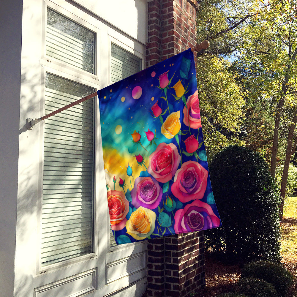 Roses in Color House Flag 28x40 Porch Sleeve Pole Decorative Outside Yard Banner Artwork Wall Hanging, Polyester