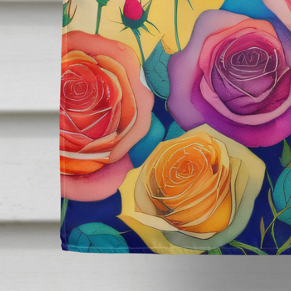 Roses in Color House Flag 28x40 Porch Sleeve Pole Decorative Outside Yard Banner Artwork Wall Hanging, Polyester