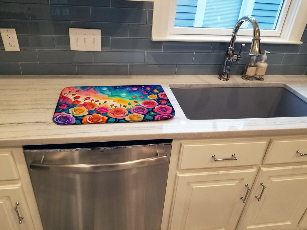Roses in Color Dish Drying Mat Absorbent Dish Drying Mat Pad for Kitchen Counter Dish Drainer Mat for Countertop, 14 x 21", Multicolor