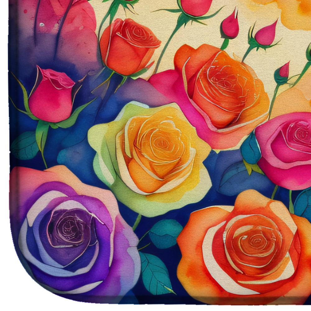 Roses in Color Dish Drying Mat Absorbent Dish Drying Mat Pad for Kitchen Counter Dish Drainer Mat for Countertop, 14 x 21", Multicolor