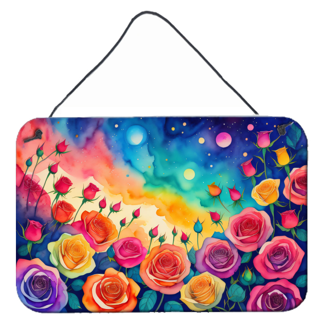 Roses in Color Wall or Door Hanging Prints Aluminum Metal Sign Kitchen Wall Bar Bathroom Plaque Home Decor, 8HX12W, Multicolor