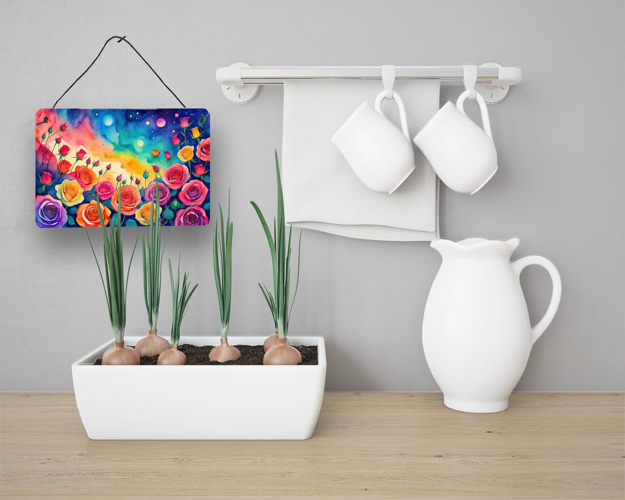 Roses in Color Wall or Door Hanging Prints Aluminum Metal Sign Kitchen Wall Bar Bathroom Plaque Home Decor, 8HX12W, Multicolor