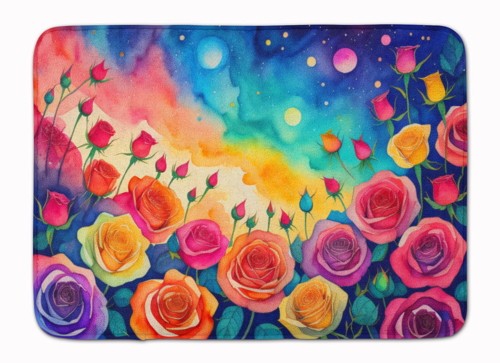 Roses in Color Memory Foam Kitchen Mat Machine Washable Anti-Fatigue Cushion Comfort Bath or Kitchen Rug