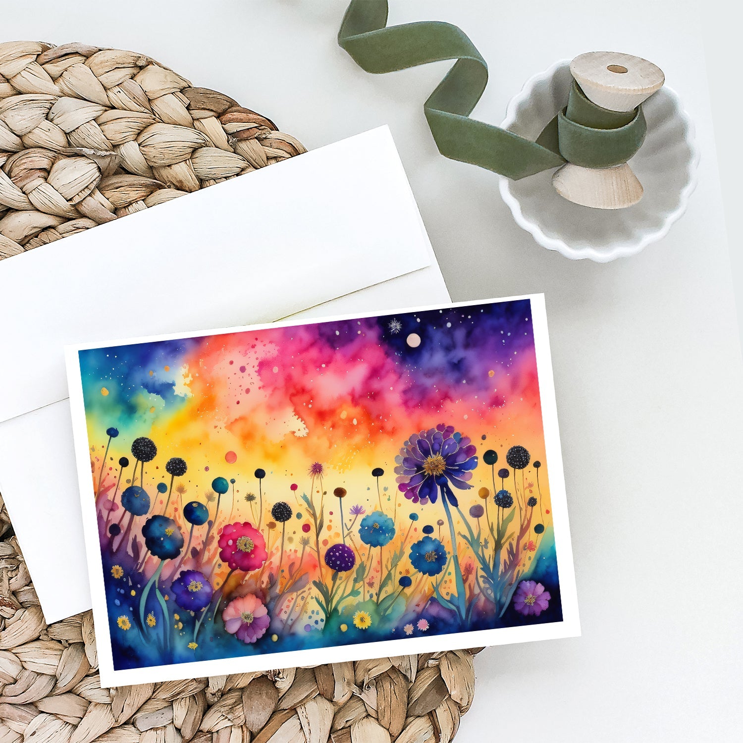 Scabiosa in Color Greeting Cards Pack of 8 Blank Cards with Envelopes Whimsical A7 Size 5x7