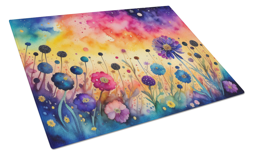 Scabiosa in Color Cutting Board Tempered Glass Kitchen Cutting Surface, Heat Resistant Chopping, Non-Slip Feet, Food Prep & Serving
