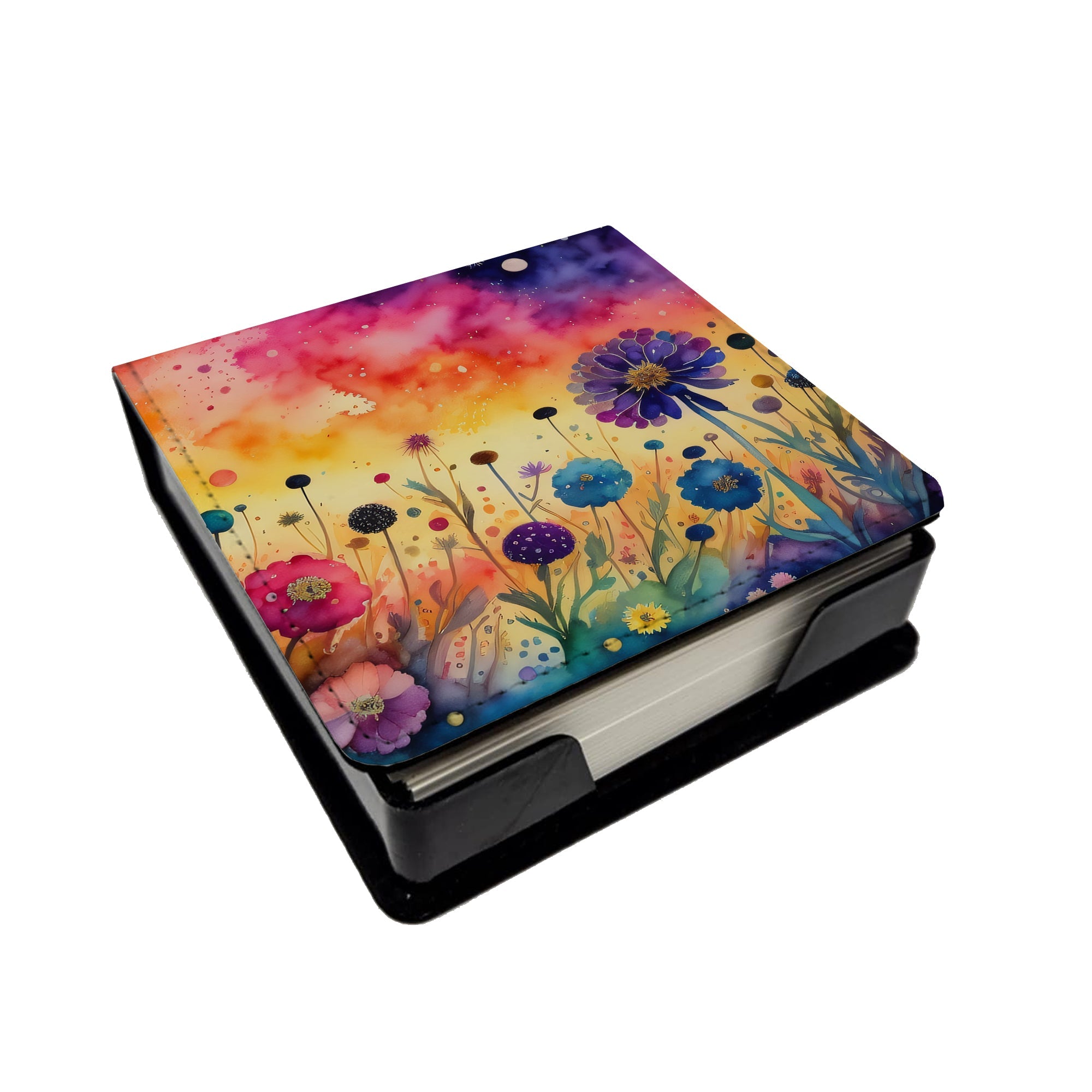 Scabiosa in Color PU Leather Note Paper Holder with Artist-Designed Cover, Desk Accessory, Office Gift
