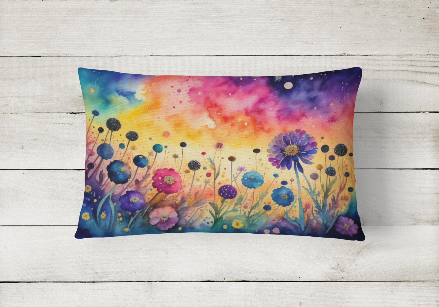 Scabiosa in Color Decorative Throw Pillow 12x16 Indoor Outdoor Accent Cushion, Fabric Cover with Insert for Sofa, Bed, Porch & Living Room