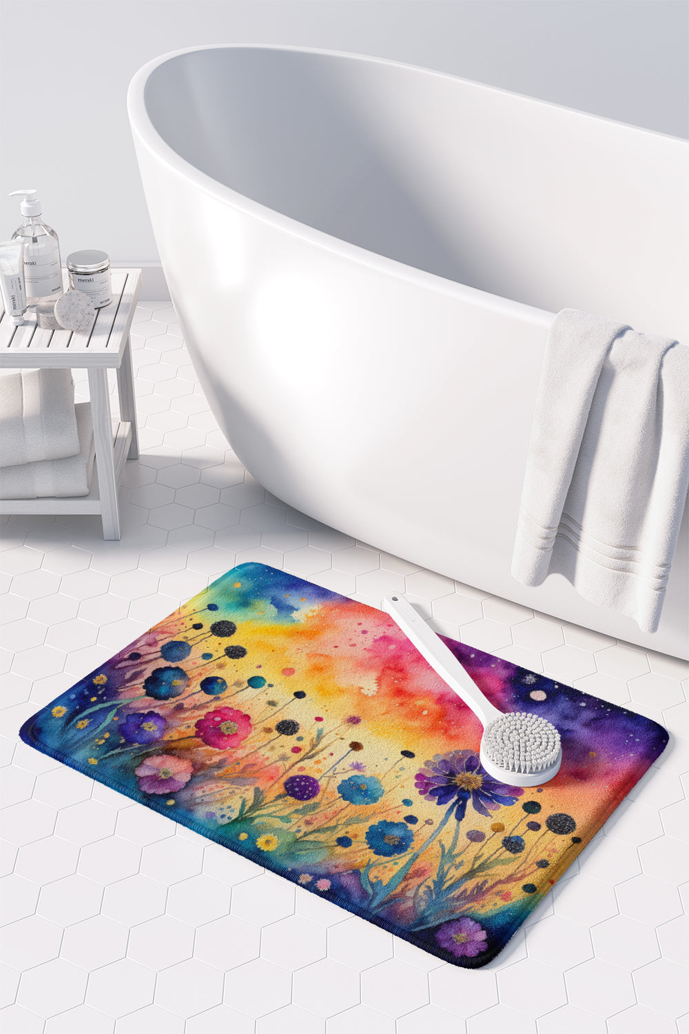 Scabiosa in Color Memory Foam Kitchen Mat Machine Washable Anti-Fatigue Cushion Comfort Bath or Kitchen Rug
