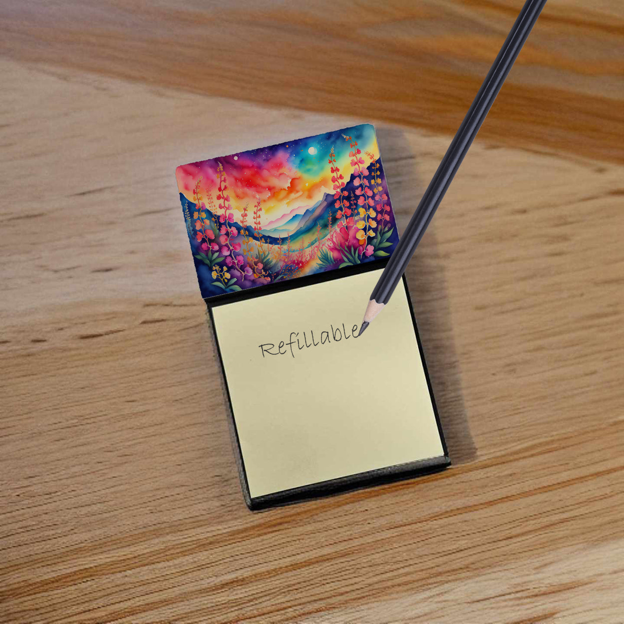 Snapdragon in Color Watercolor Sticky Note Holder Refillable Dispenser Desk Accessory 3x3 Pad Gift