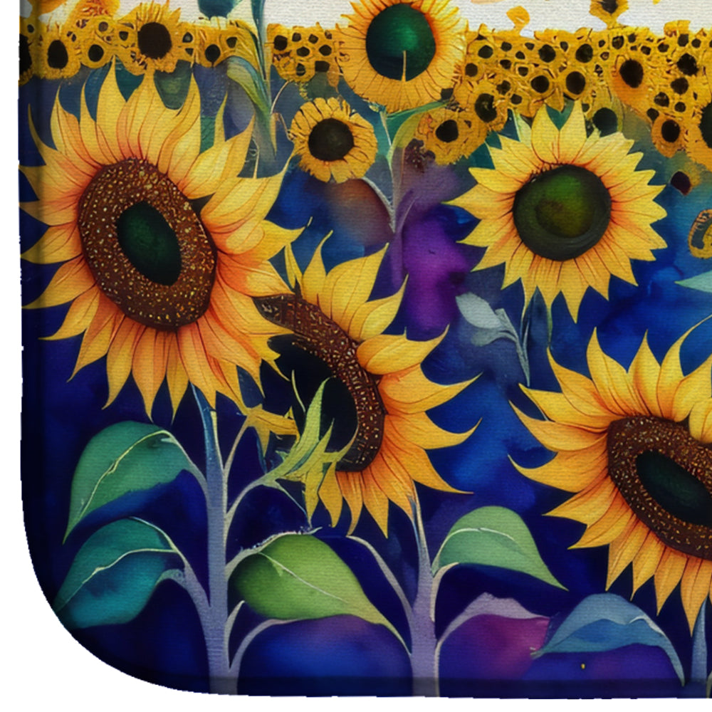 Sunflowers in Color Dish Drying Mat Absorbent Dish Drying Mat Pad for Kitchen Counter Dish Drainer Mat for Countertop, 14 x 21", Multicolor