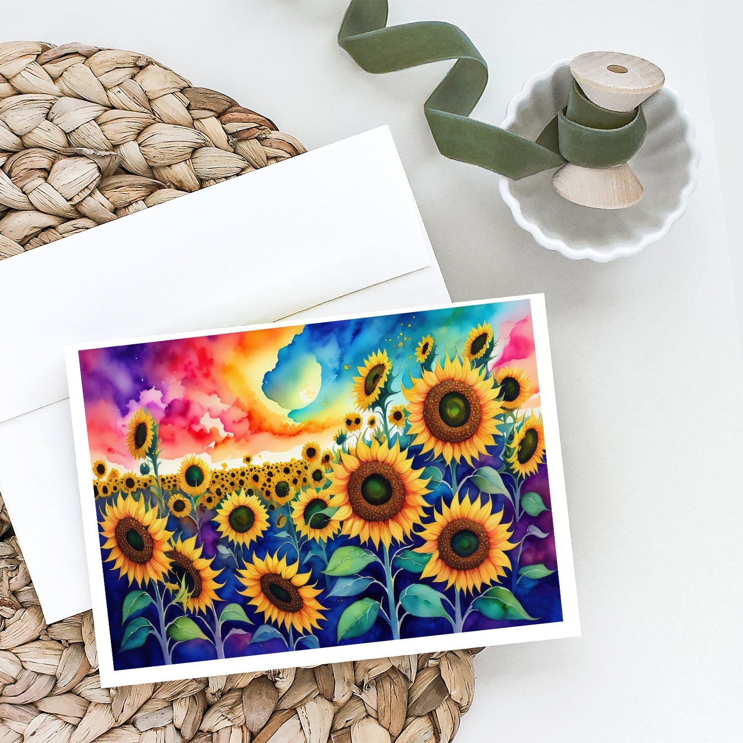 Sunflowers in Color Greeting Cards Pack of 8 Blank Cards with Envelopes Whimsical A7 Size 5x7