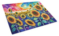 Sunflowers in Color Cutting Board Tempered Glass Kitchen Cutting Surface, Heat Resistant Chopping, Non-Slip Feet, Food Prep & Serving