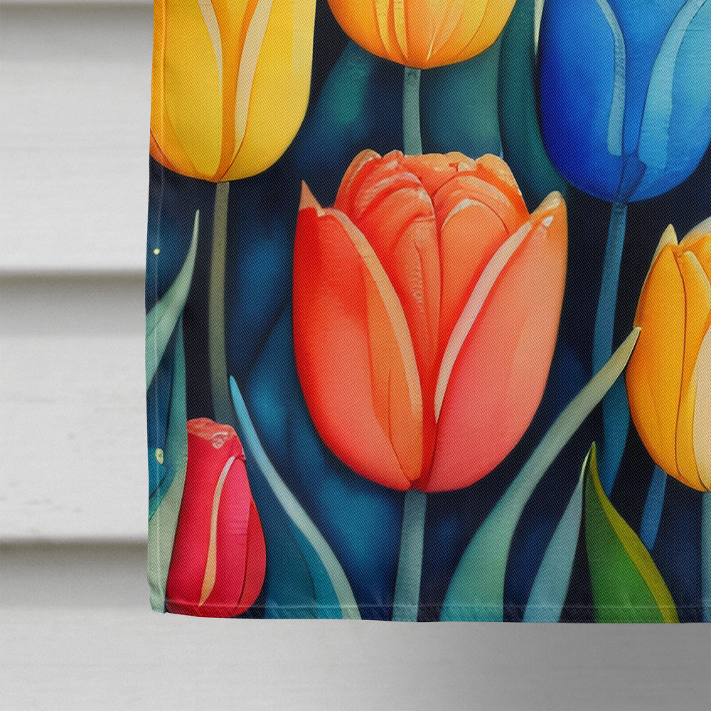 Tulips in Color House Flag 28x40 Porch Sleeve Pole Decorative Outside Yard Banner Artwork Wall Hanging, Polyester