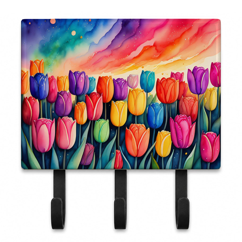Tulips in Color Leash or Key Holder Wall Hooks, Coat Rack Wall Mount, for Hanging Keys, Towels, Aprons, Leashes