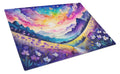 Violets in Color Cutting Board Tempered Glass Kitchen Cutting Surface, Heat Resistant Chopping, Non-Slip Feet, Food Prep & Serving