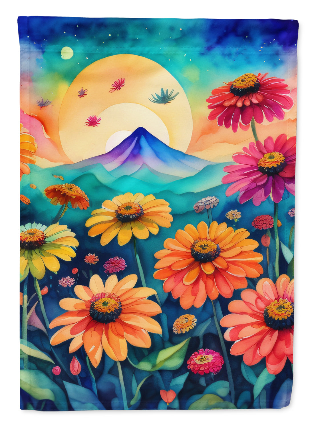 Zinnias in Color House Flag 28x40 Porch Sleeve Pole Decorative Outside Yard Banner Artwork Wall Hanging, Polyester