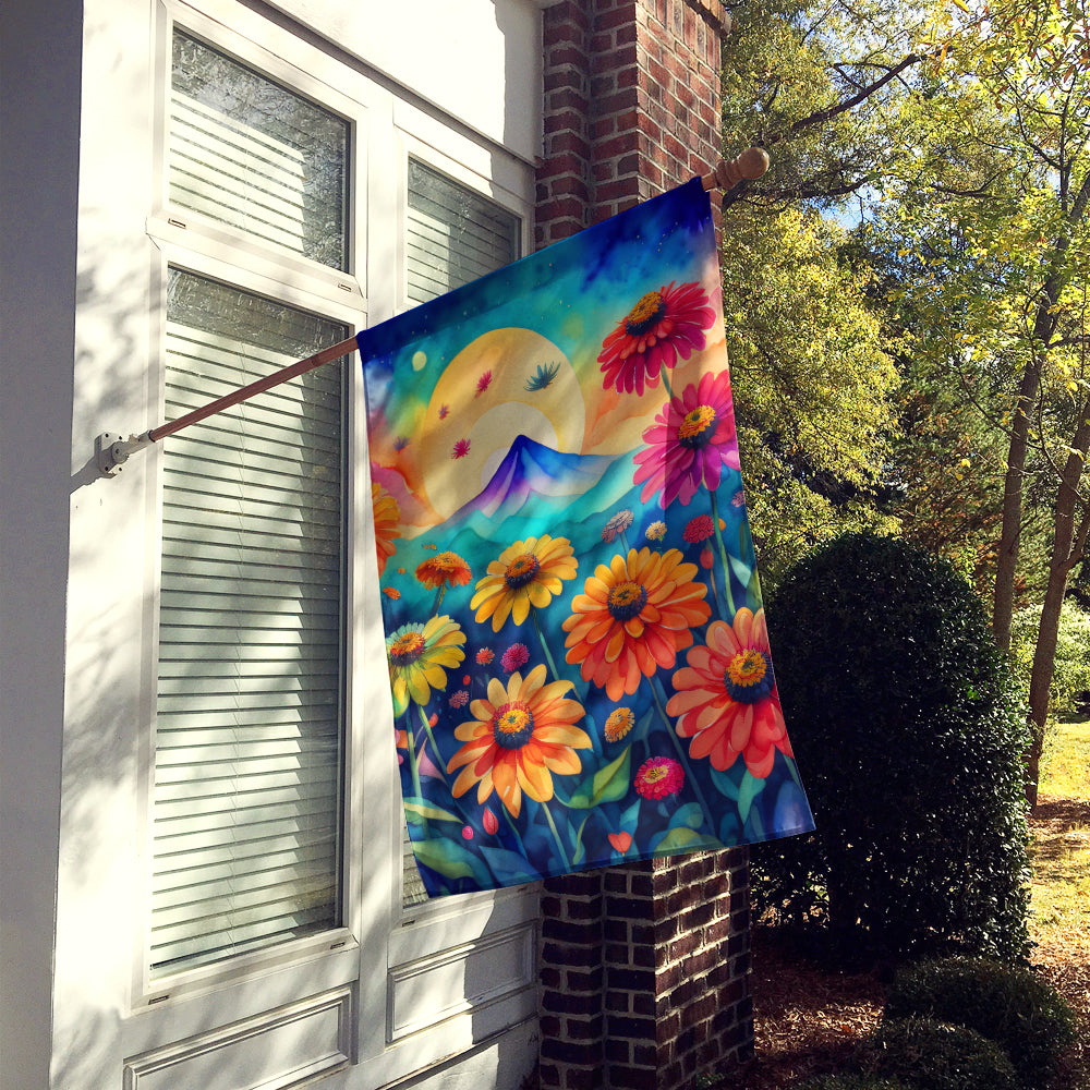 Zinnias in Color House Flag 28x40 Porch Sleeve Pole Decorative Outside Yard Banner Artwork Wall Hanging, Polyester