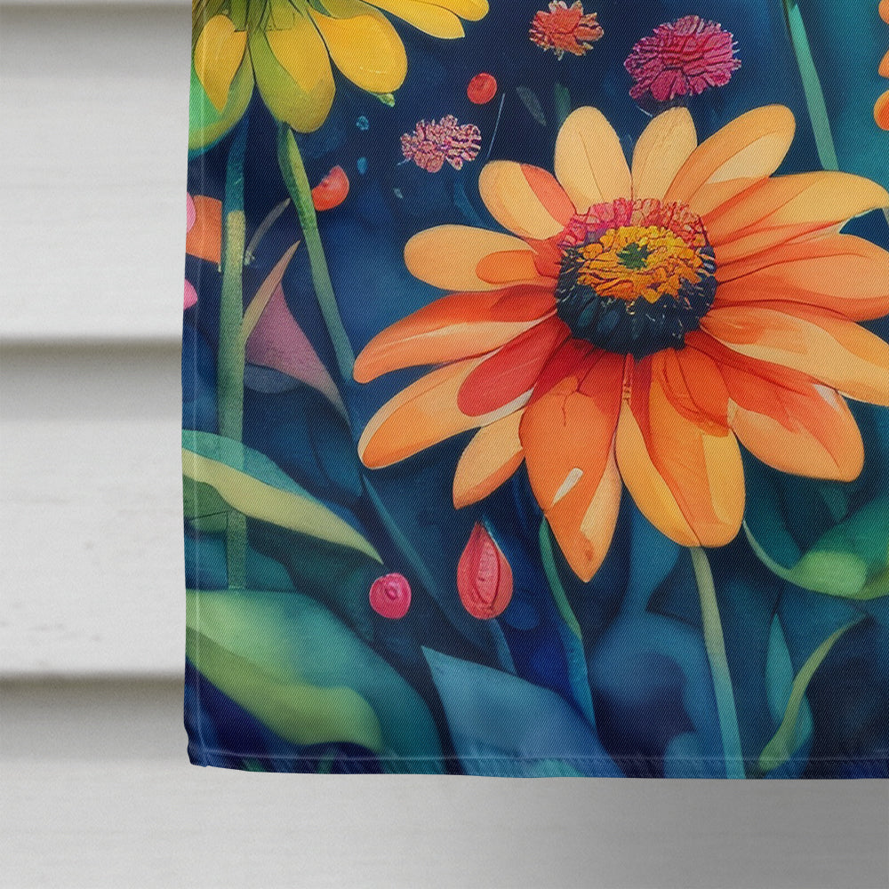 Zinnias in Color House Flag 28x40 Porch Sleeve Pole Decorative Outside Yard Banner Artwork Wall Hanging, Polyester