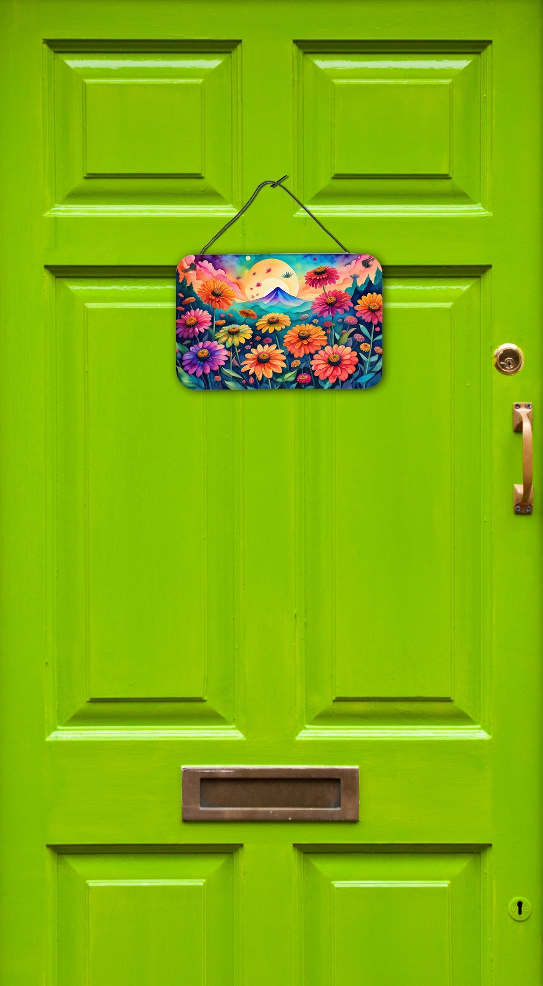 Zinnias in Color Wall or Door Hanging Prints Aluminum Metal Sign Kitchen Wall Bar Bathroom Plaque Home Decor, 8HX12W, Multicolor