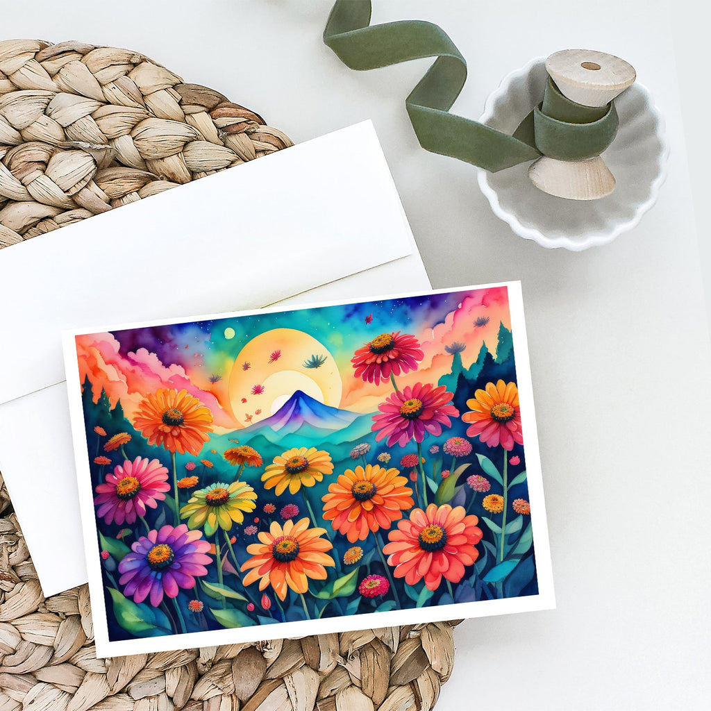 Zinnias in Color Greeting Cards Pack of 8 Blank Cards with Envelopes Whimsical A7 Size 5x7
