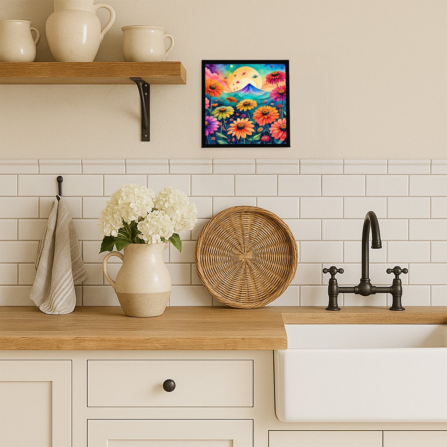 Zinnias in Color Framed Metal Print Bathroom, Kitchen, Office, Home Decor Wall Art Ready to Hang, Square, 8X8