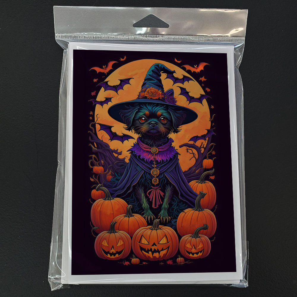 Affenpinscher Witchy Halloween Greeting Cards Pack of 8 Blank Cards with Envelopes Whimsical A7 Size 5x7