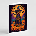 Airedale Terrier Witchy Halloween Greeting Cards Pack of 8 Blank Cards with Envelopes Whimsical A7 Size 5x7