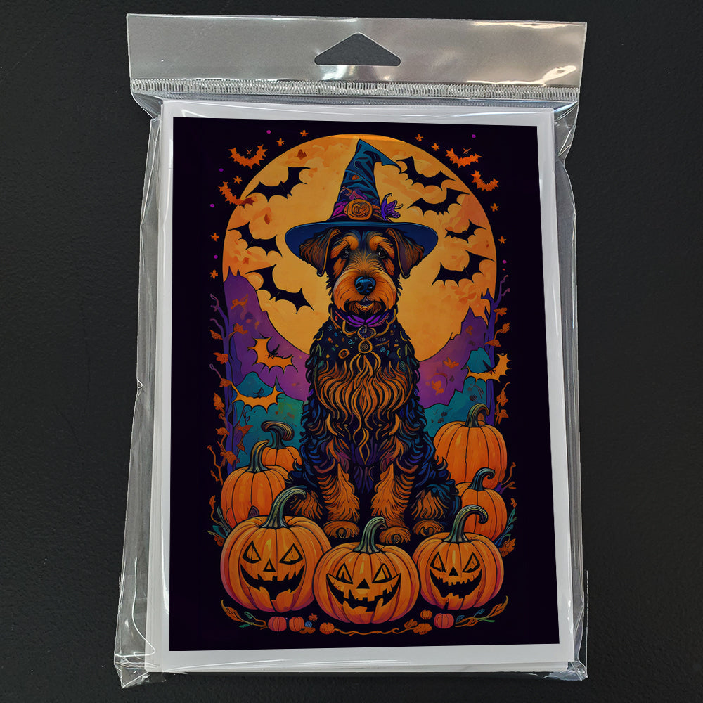 Airedale Terrier Witchy Halloween Greeting Cards Pack of 8 Blank Cards with Envelopes Whimsical A7 Size 5x7