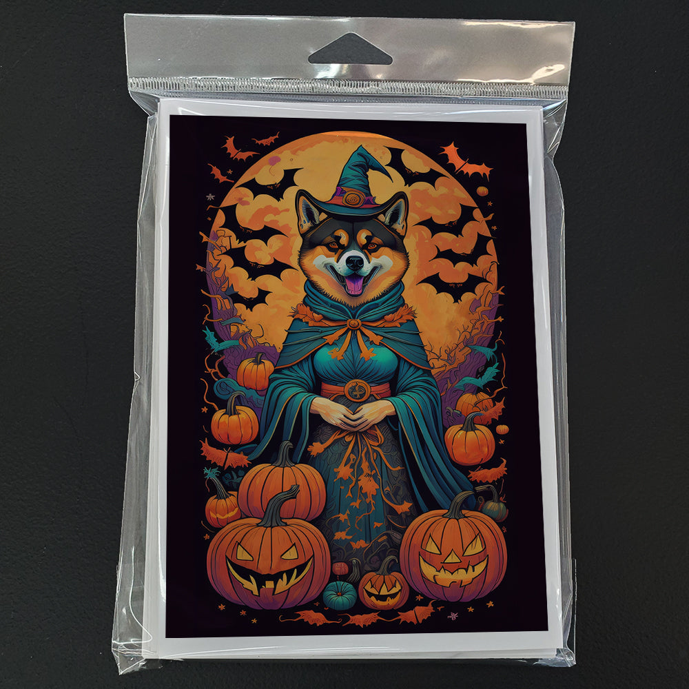 Akita Witchy Halloween Greeting Cards Pack of 8 Blank Cards with Envelopes Whimsical A7 Size 5x7