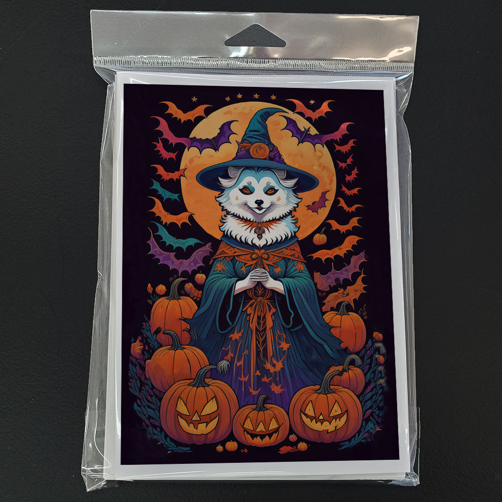 American Eskimo Witchy Halloween Greeting Cards Pack of 8 Blank Cards with Envelopes Whimsical A7 Size 5x7