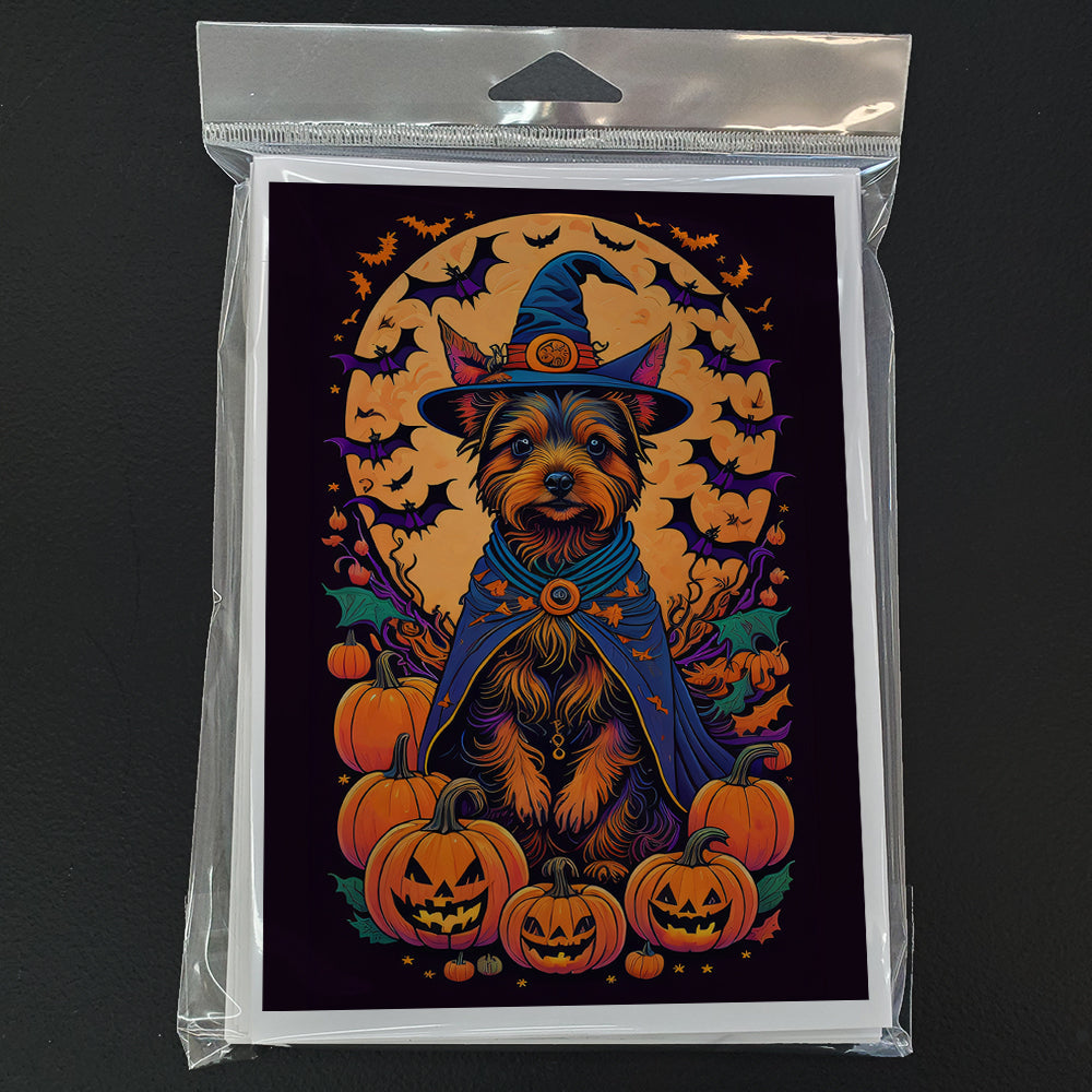 Australian Terrier Witchy Halloween Greeting Cards Pack of 8 Blank Cards with Envelopes Whimsical A7 Size 5x7