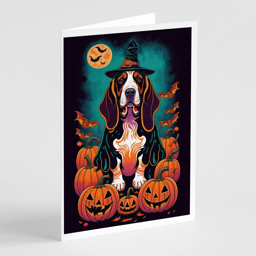 Basset Hound Witchy Halloween Greeting Cards Pack of 8 Blank Cards with Envelopes Whimsical A7 Size 5x7